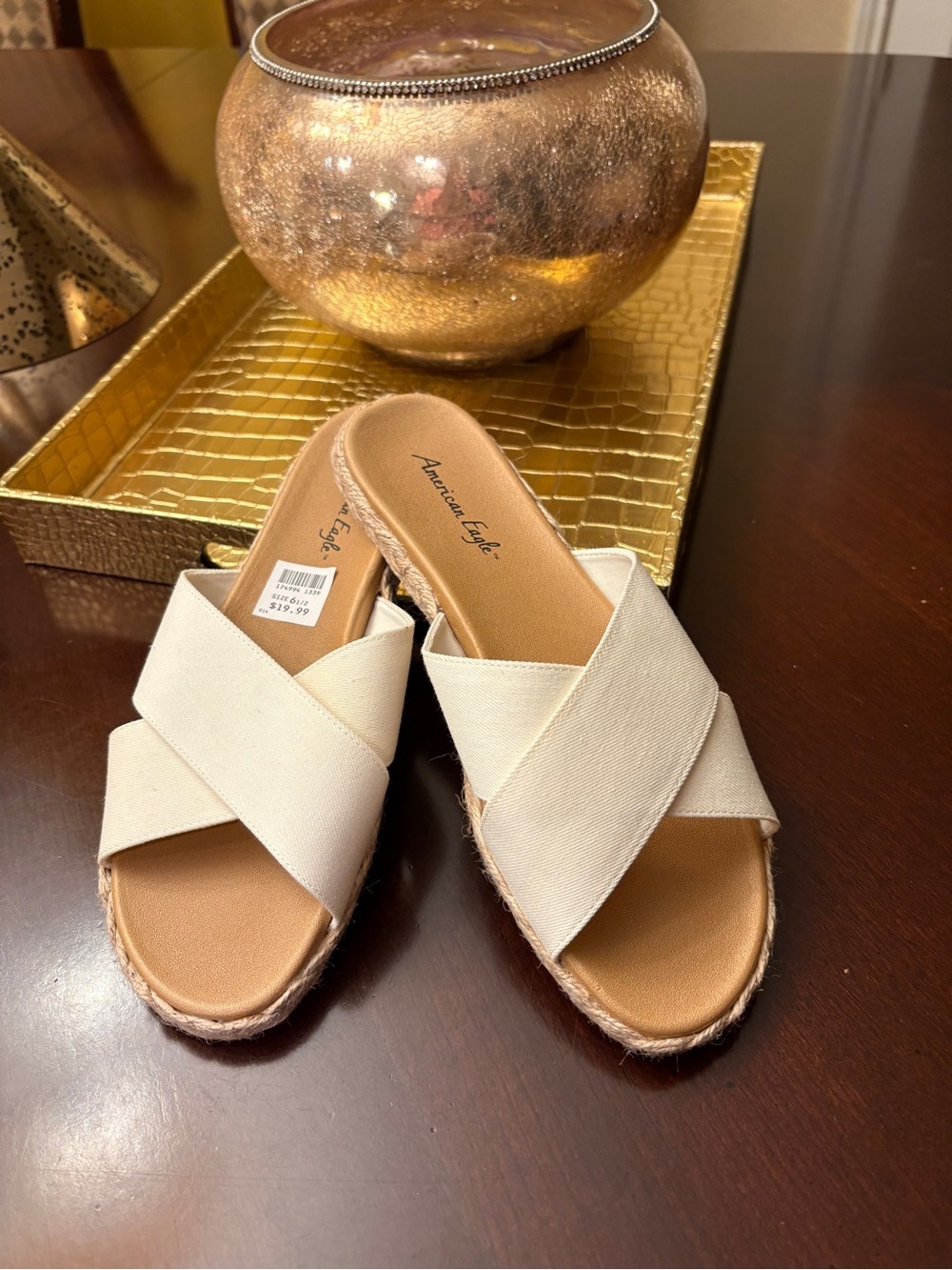 American Eagle Outfitters Cream Crisscross Espadrille Slide Sandals